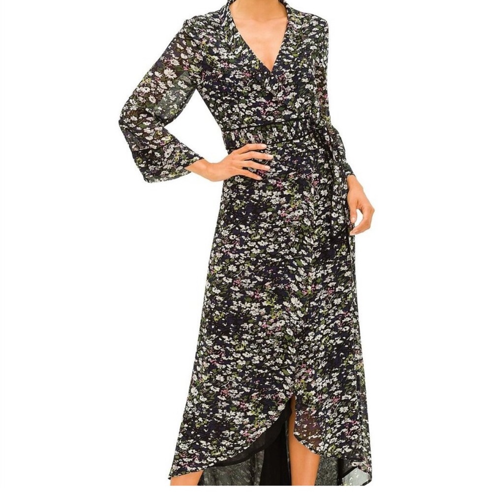 Ganni Black and White Asymmetrical Wrap Dress